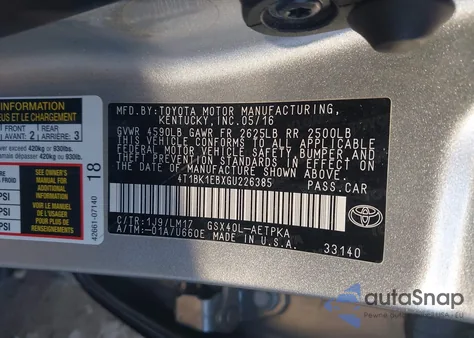 2016 Toyota Avalon Limited z USA, uszkodzony, nr VIN 4T1BK1EBXGU226385